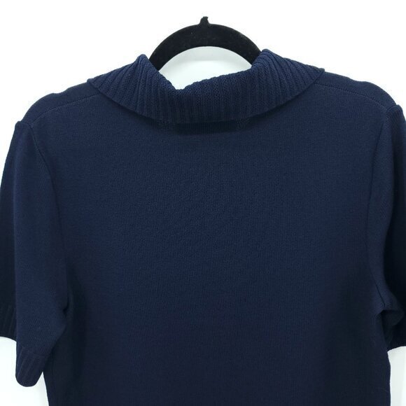 St. John Sport Santana Knit Short Sleeve Embroidered Polo M Navy/Gold Buttons - Picture 9 of 16